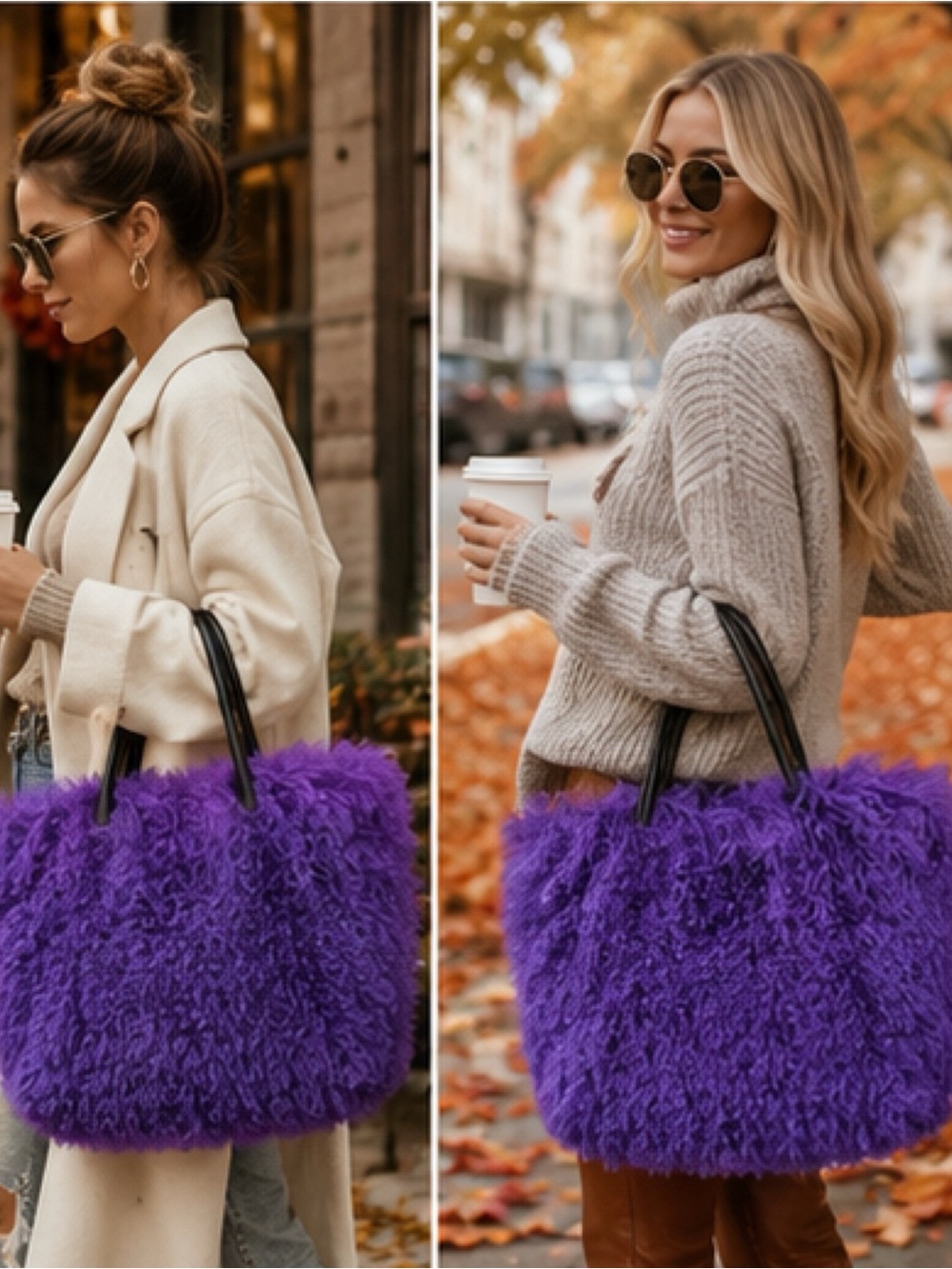 💜 BEAUTUFUL Purple Mongolian Fur Purse - 40 x 30 - includes chain!